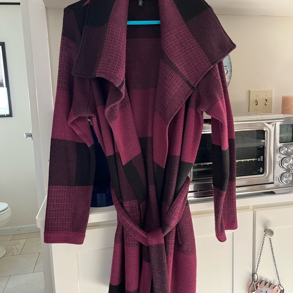 White House Black Market Pink and Black Plaid Coat